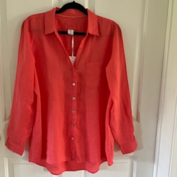 NWT Sigrid Olsen 100% LINEN Button Down Shirt Coral Large - Picture 2 of 8